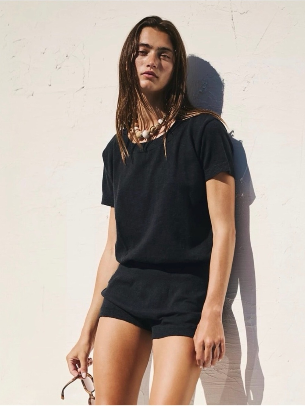 FP Beach by Free People Valley Sweater Romper- Black